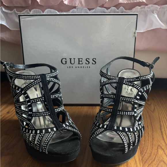 Guess Black Wedge Shoes with Rhinestone Embellishments - Picture 2 of 4